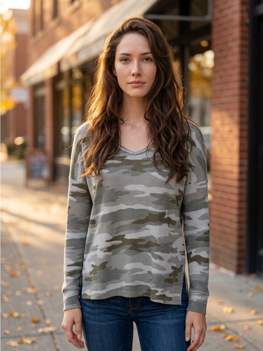 American Eagle Oversized Camo Waffle Knit
Thermal Top Small